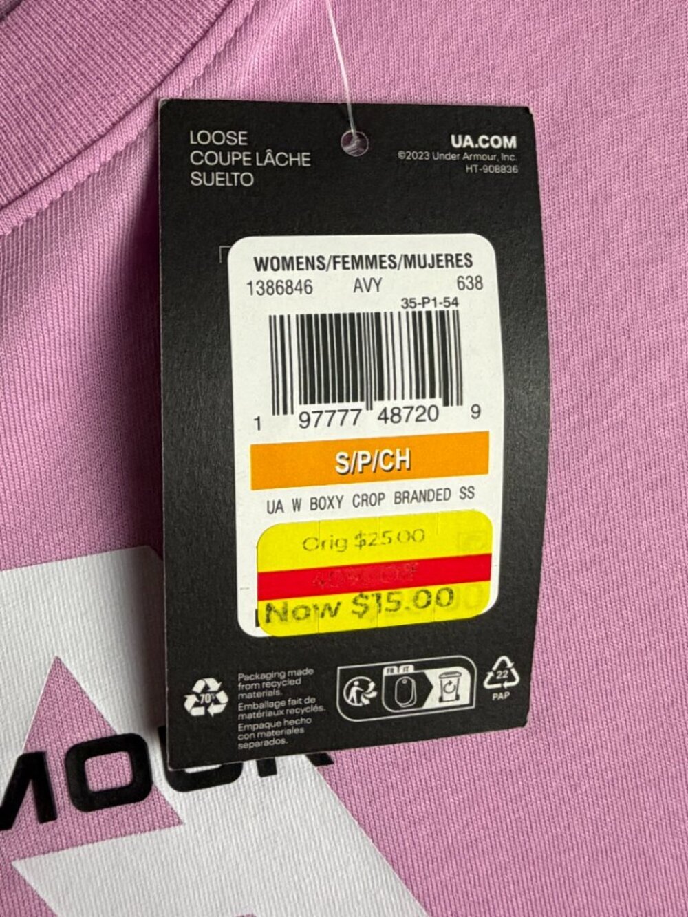Under Armour Women's Size S Boxy Crop Top Short Sleeves Pink Logo Active Casual - Picture 4 of 8